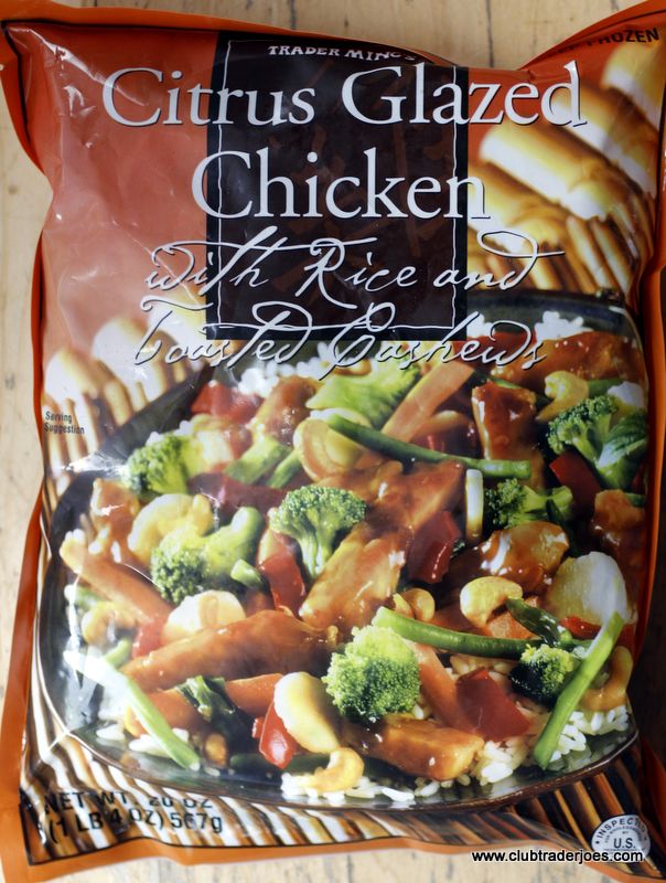 Bag of Trader Ming's Citrus Glazed Chicken with Rice and Toasted Cashews, frozen