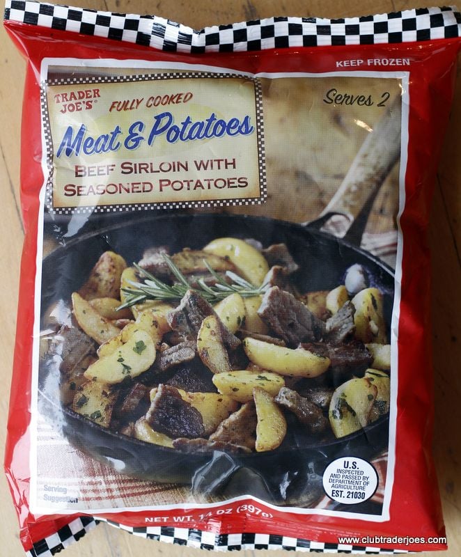 Bag of Trader Joe's Meat & Potatoes, beef sirloin with seasoned potatoes, frozen