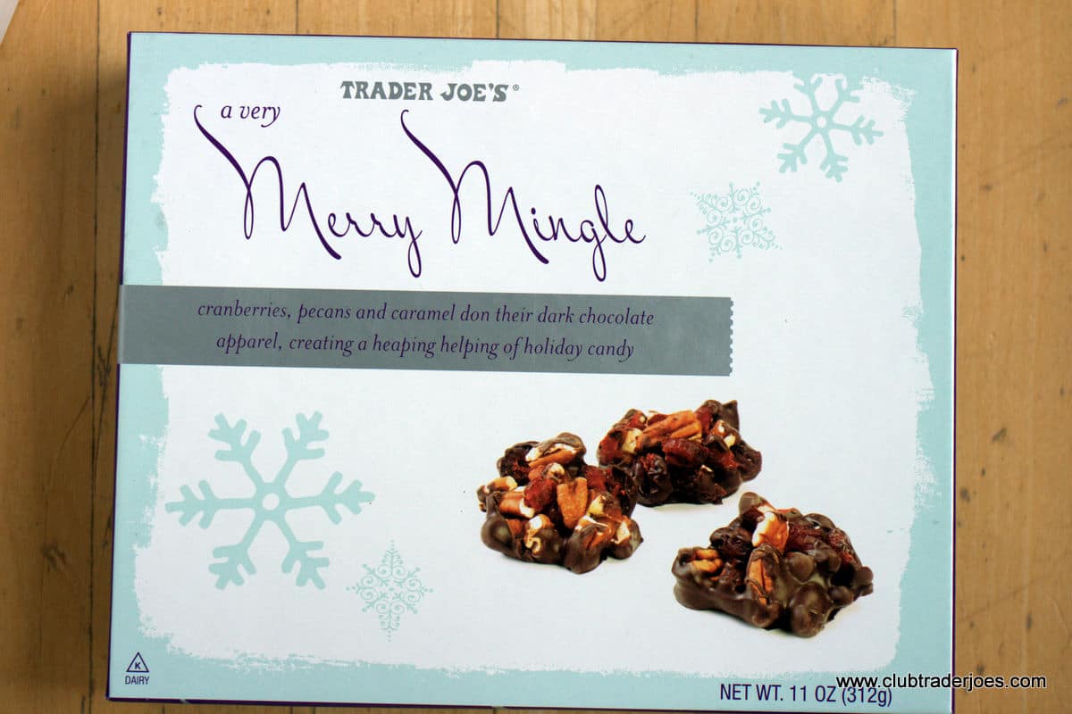 Box of Trader Joe's A Very Merry Mingle holiday chocolate candy