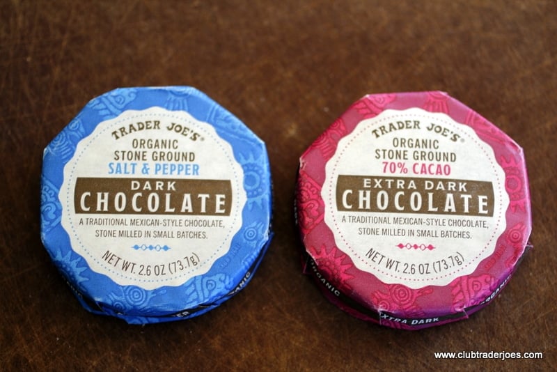 Trader Joe's Organic Stone Ground Salt & Pepper Dark Chocolate and 70% Cacao Extra Dark Chocolate