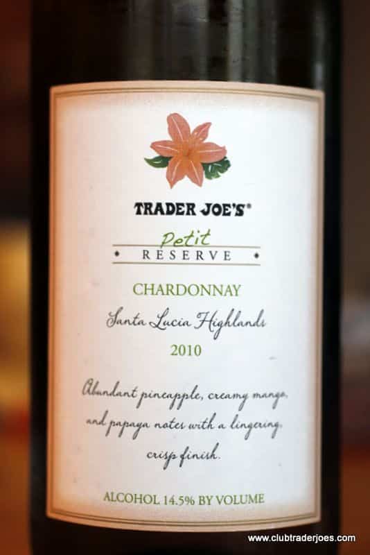 Label of Trader Joe's Petit Reserve 2010 Chardonnay, Santa Lucia Highlands