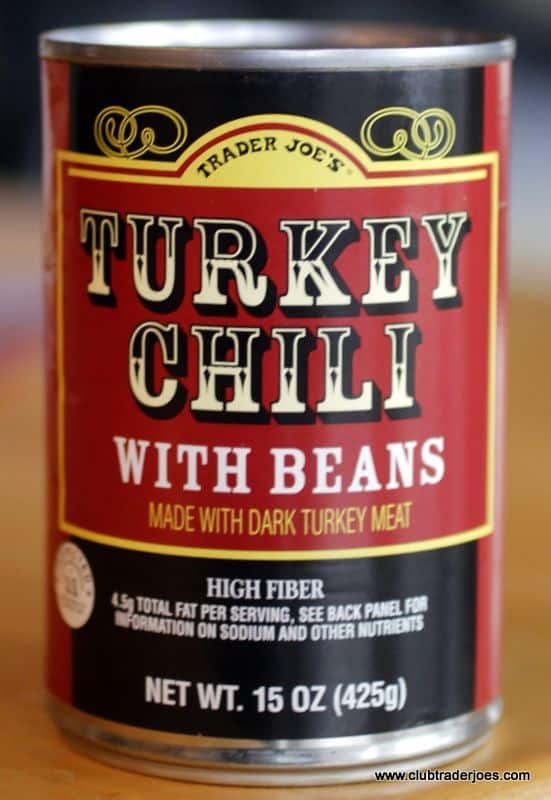 Can of Trader Joe's Turkey Chili with Beans made with dark turkey meat